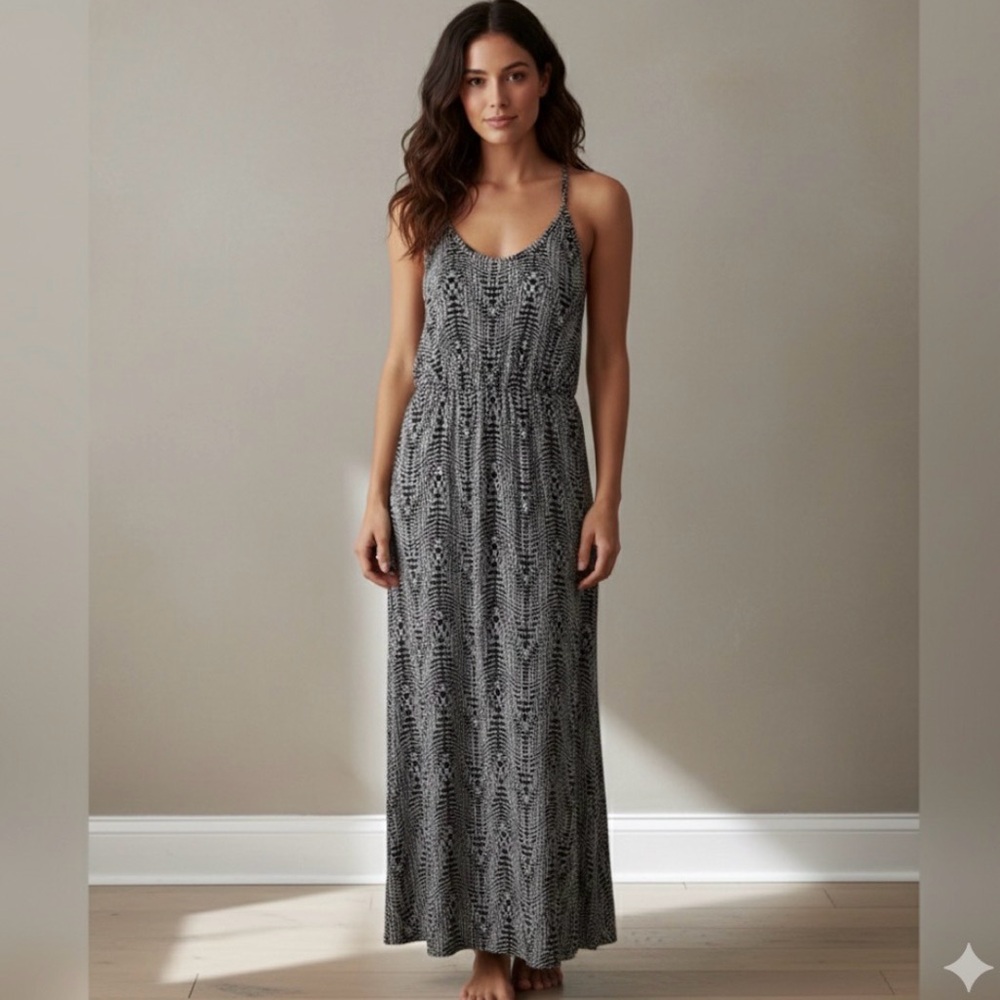 Banana Republic Black and White Printed Maxi Dress